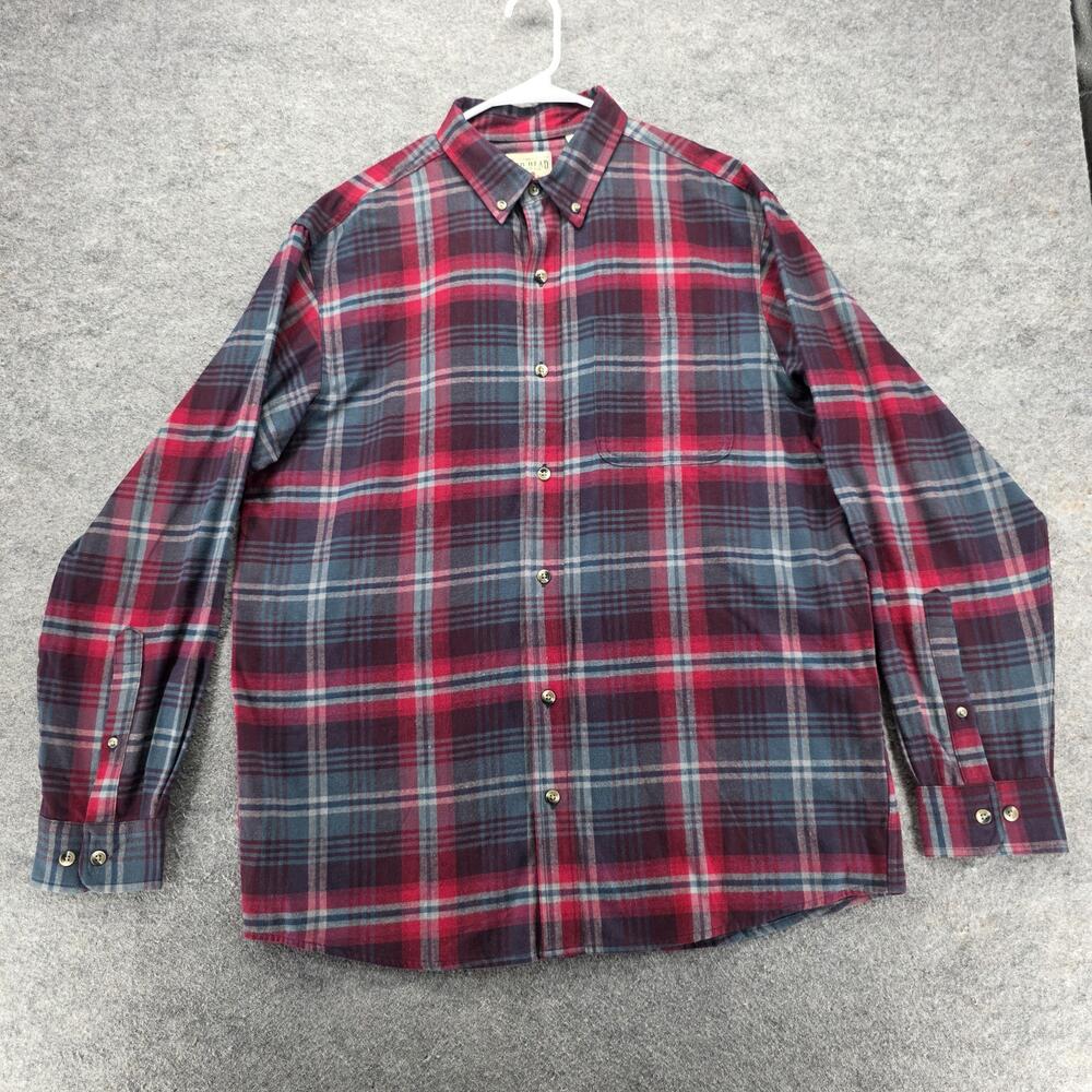 Red Head Brand Co Shirt Mens Large Red Gray Plaid Button Front Cotton Flannel